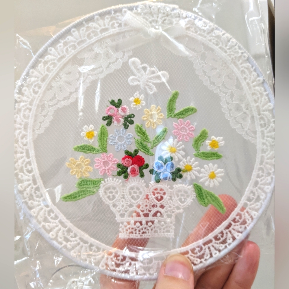 Belgium - Hand Embroidered Window Lace Ring / Wall Hanging Floral Embroidery